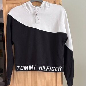 Tommy Hilfiger Black & White Colorblock Hoodie Sweatshirt
